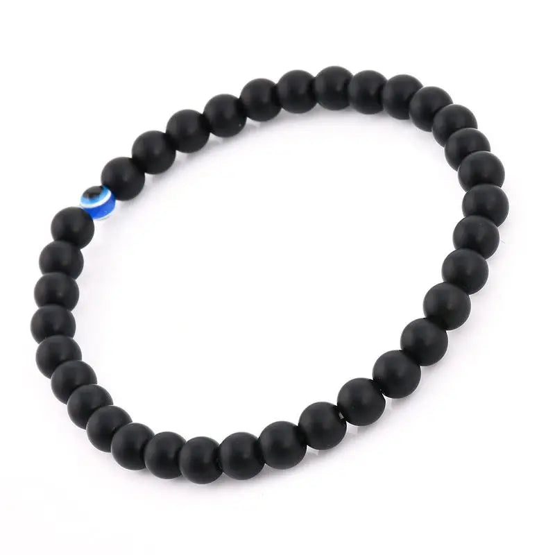 14PCS Turkish Evil Eyes Bracelet Black Natural Stone Beads Obsidian Men Braslet for Women Men Yoga Hand Jewelry Accessories