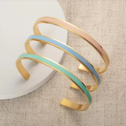 Stainless Steel Minority Design Couple Bangles Decoration Women Bracelets Colorful Enamel  Bangle Cuff  Bangles Simple Pulseras