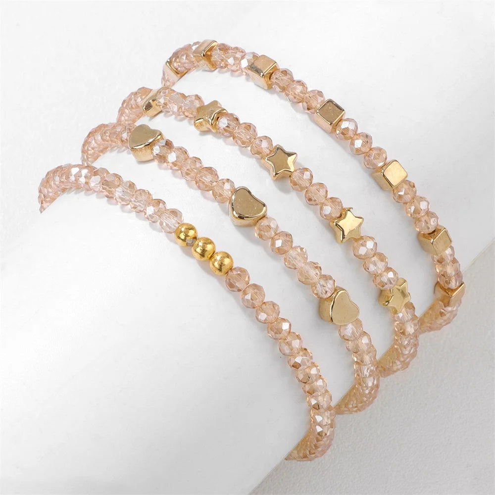 4pcs/set Faceted Crystal Beads Bracelet Colorful Round Shiny Glass Beaded Charm Braclets for Women Men Couples Jewelry Gift