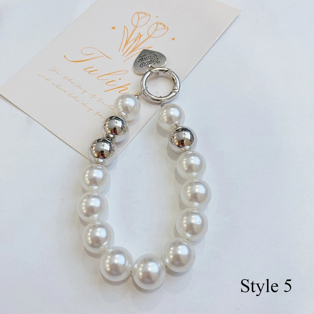 Trendy Bead Heart Key Chain Handbag Pendant Wrist Hanging Chains Women Key Ring Charm Gifts Wallet Strap Short Anti Drop