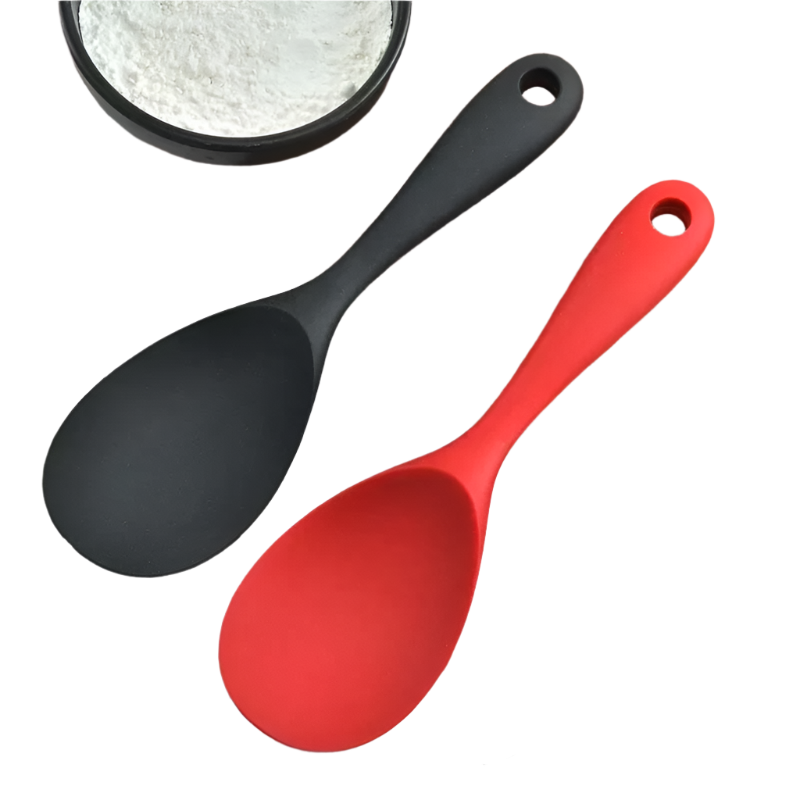 Hemasa 5Pcs (Red and Black )Hanging Silicone Rice Spoon Kitchen Ladle Non-stick Saucepan Electric Rice Cooker Cooking Scoop with Holes