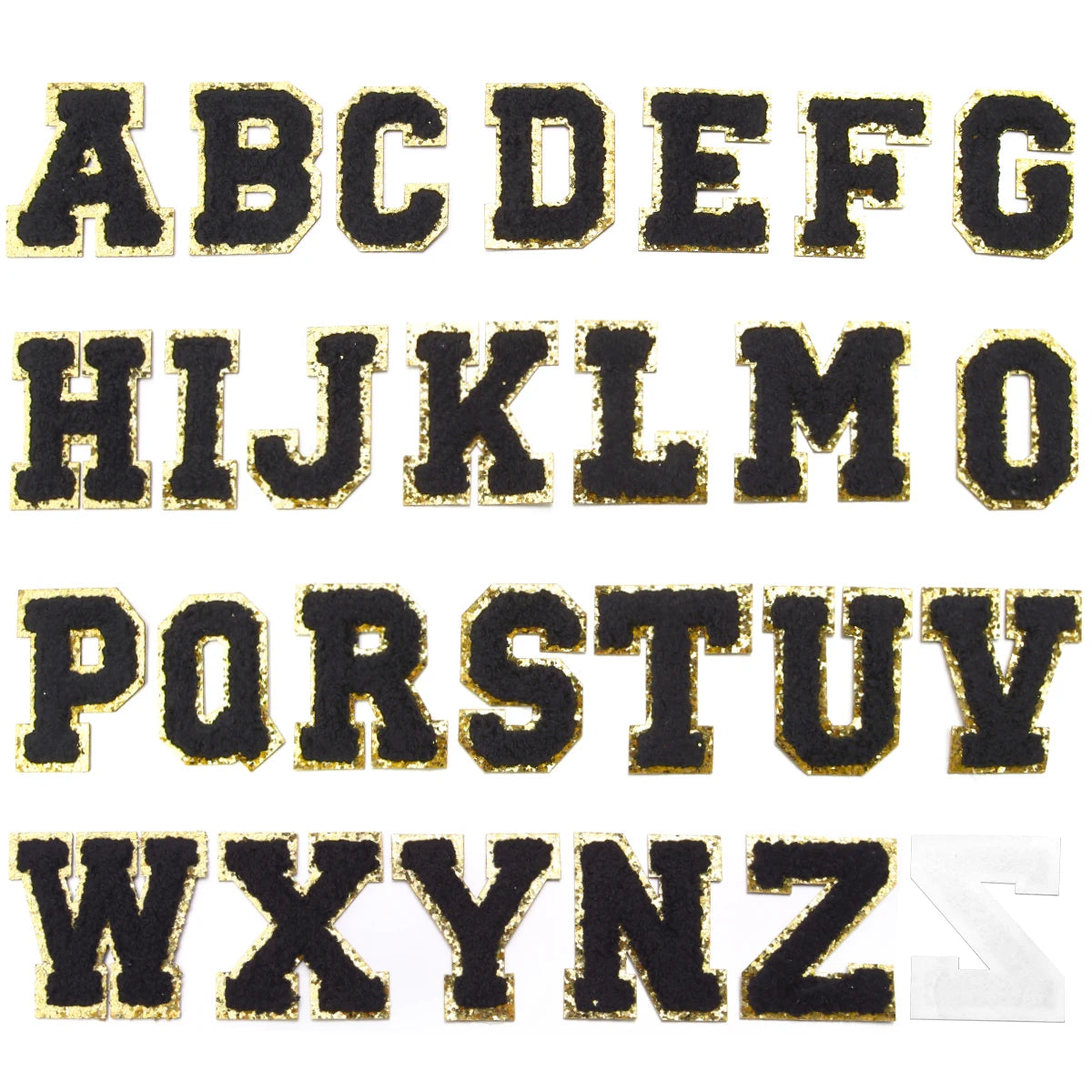 26Pcs/Set 6cm English Letter Patches Gold Edged Chenille Patches Ironing Fabric For DIY Crafts Name Sticker Bags Clothing Decor