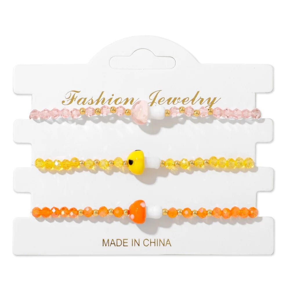 Tejesa 3pcs Handmade Crystal Glass Beads Bracelet Cute Mushroom Charm Bracelets for Women Girls Lucky Fashion Set Jewelry Gift 3x4mm
