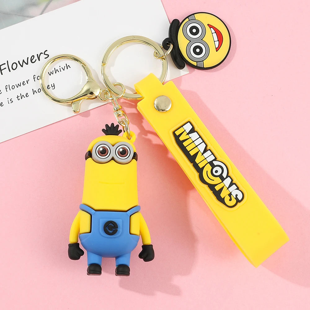 Kawaii Minions Keychain Cartoon Toys Model Silicone Pendant Keyring Cosplay Chinese Zodiac Car Backpack Key Holder Accessories