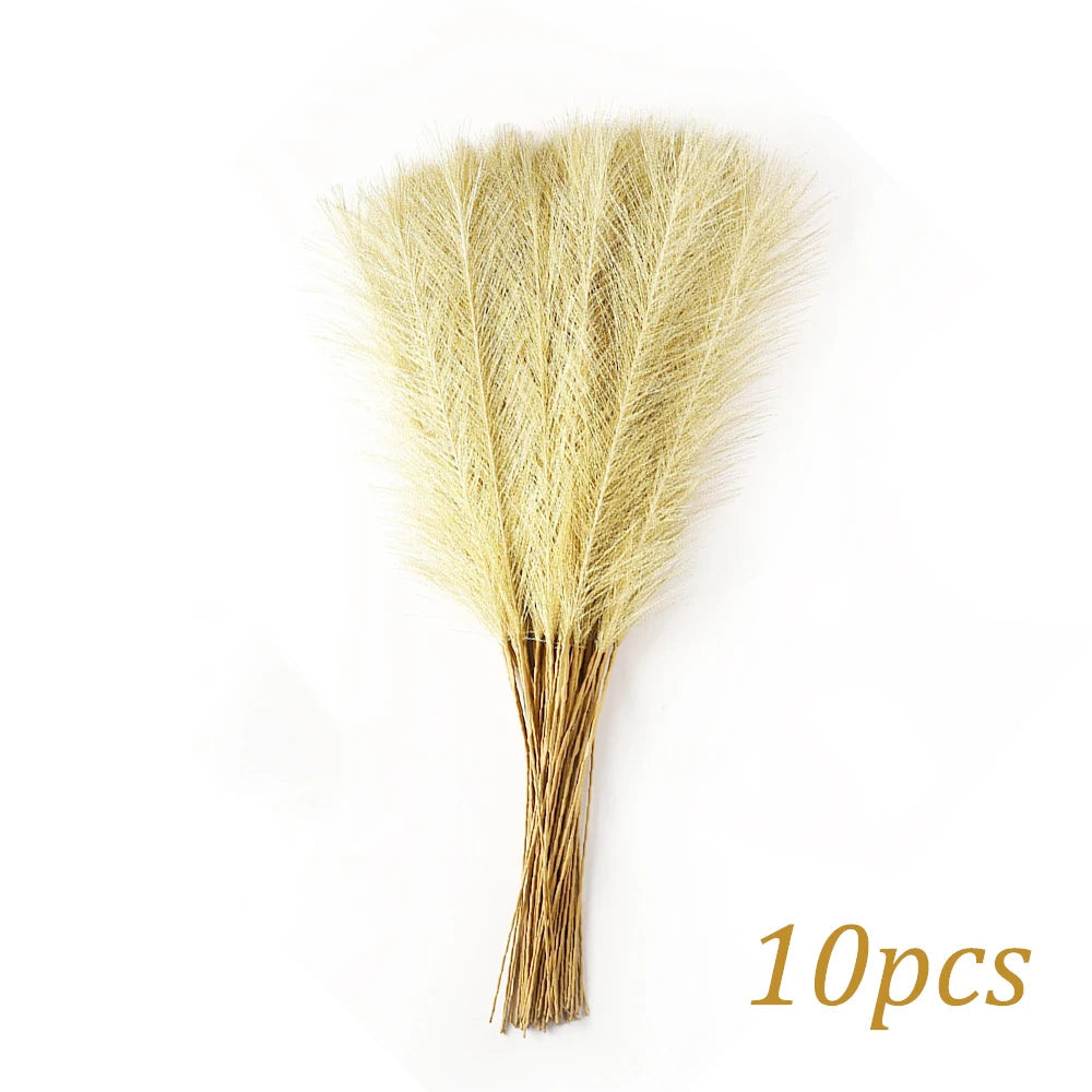 Tejesa 10Pcs 55cm Gold Colour  Fluffy Faux Pampas Grass Wall Decor Reed Vase Fillers Party Table Decorations Room Home Decor Artificial Pampas Grass