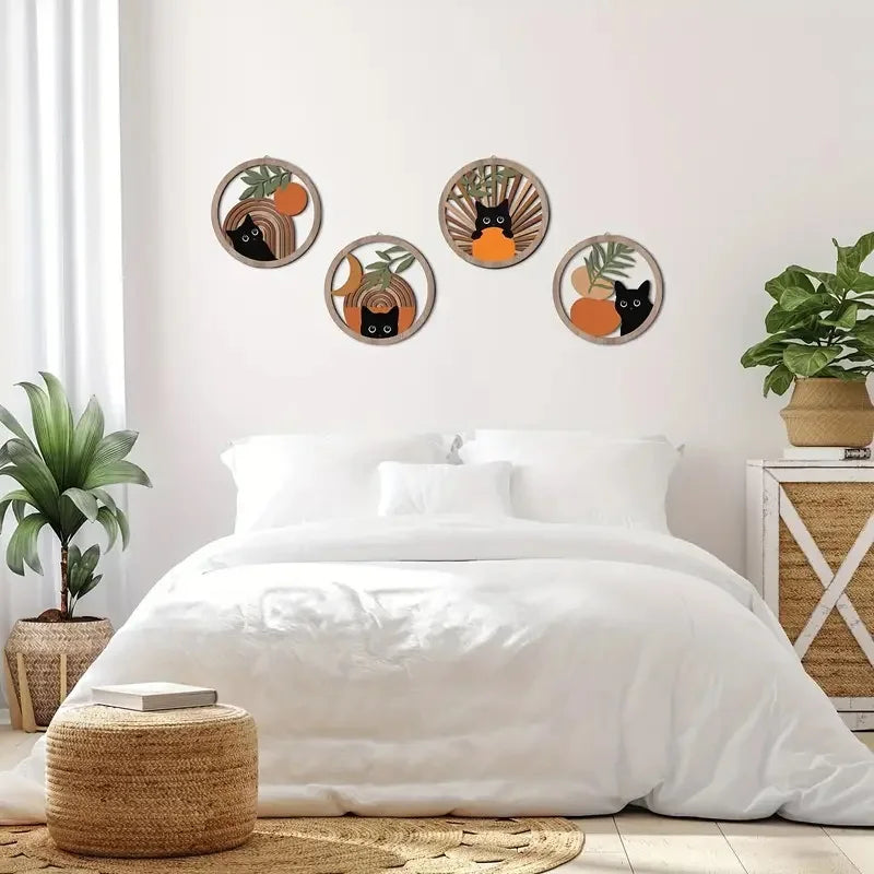 Hemasa 4Pcs Wall Art decor, Bohemian wall hanging sculpture, Hollowed-out Design for living room, bedroom, country courtyard