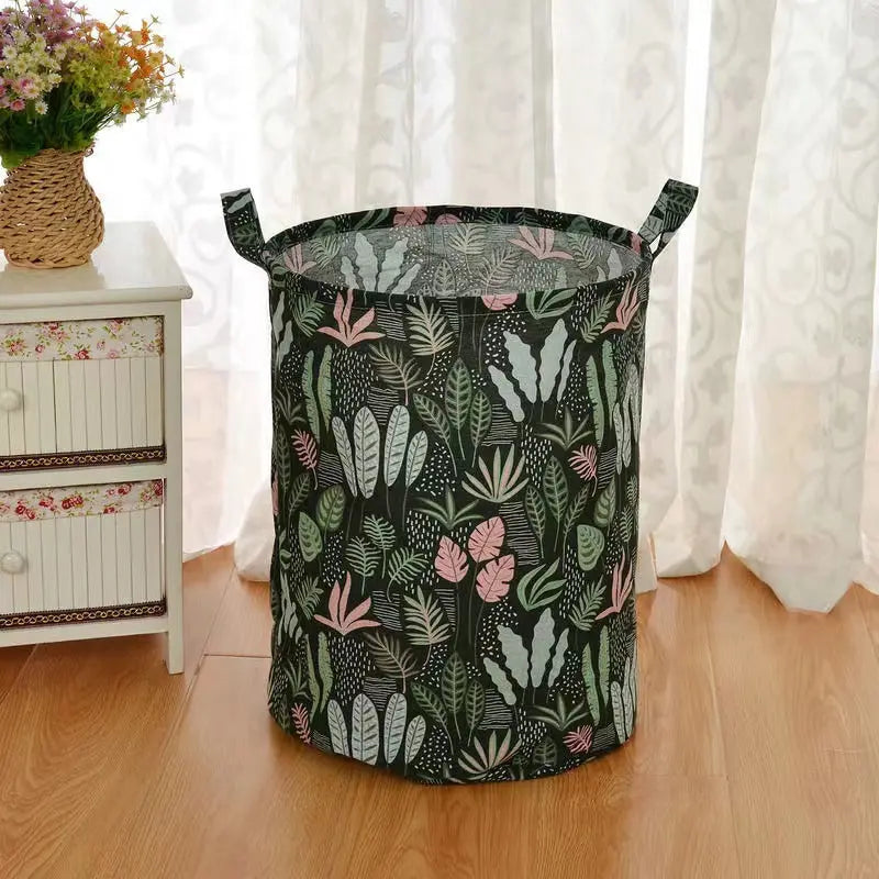 Hemasa Cotton Linen Dirty Laundry Basket Foldable Round Waterproof Organizer  Storage Basket