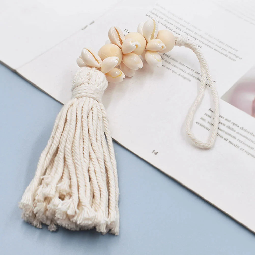 Hemasa 2pcs Seashell Wood Bead Garland Cowrie Shell Bead Garland Tassel Coastal Garland Wall Hanging Accent Home Decor Nautical Farmhouse