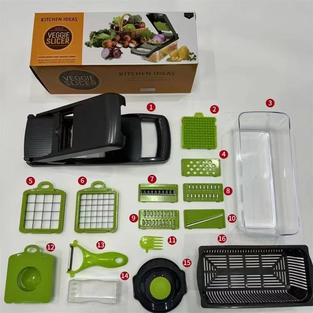 Tejesa Multifunctional 12/16pcs Vegetable Cutter Slicer Fruit Potato Peeler Carrot Grater Kitchen accessories basket vegetable Slicer