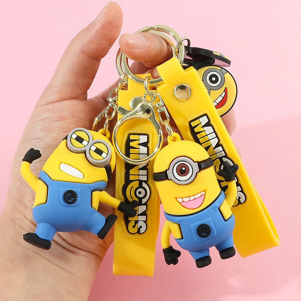 Kawaii Minions Keychain Cartoon Toys Model Silicone Pendant Keyring Cosplay Chinese Zodiac Car Backpack Key Holder Accessories