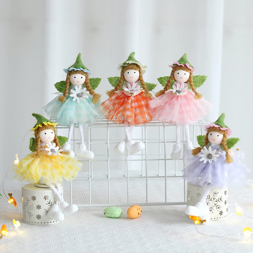Spring Fairy Elf Hanging Ornaments Gauze Puffy Skirt Easter Flower Fairy Angel Doll Pendants Gifts For Kids Home Easter Decor