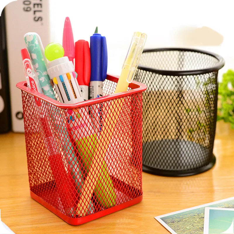 Hemasa Creative Colorful round Grid Metal Pen Holder Korean Fashion Desktop Office Supplies Storage Ornaments