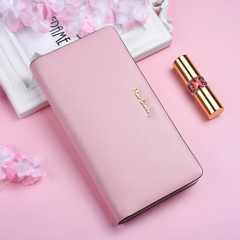Pierre cardin women's wallet with zipper card ladies purses leather pink wallets for women
