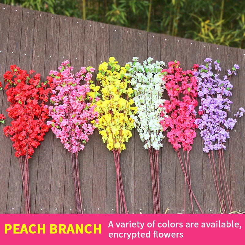 Artificial Peach Blossom Branch, Spring Plum Blossom, Silk Flower, Tree Decoration, Home, Wedding, DIY, 1 Pc, 3 Pcs, 5Pcs
