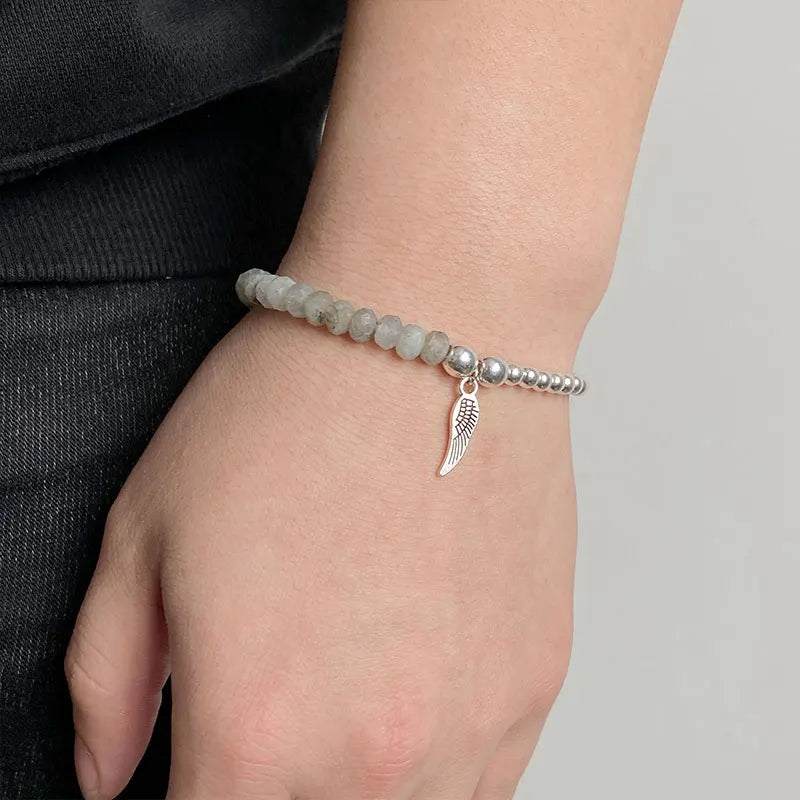 Tejesa  Angel  Faceted Natural Stone Bracelets Labradorite Beads Lucky Bracelet for Men /Women