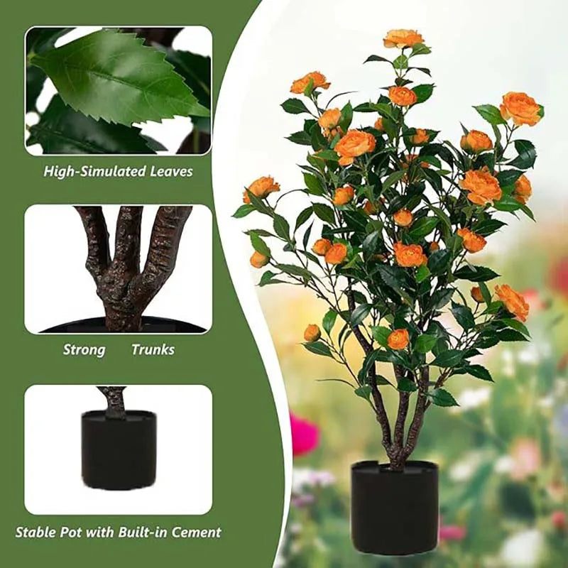100CM Artificial Camellia Tree Artificial decorative plants For Wedding&Garden Home Room Decor Office & Living Room Floor Decor