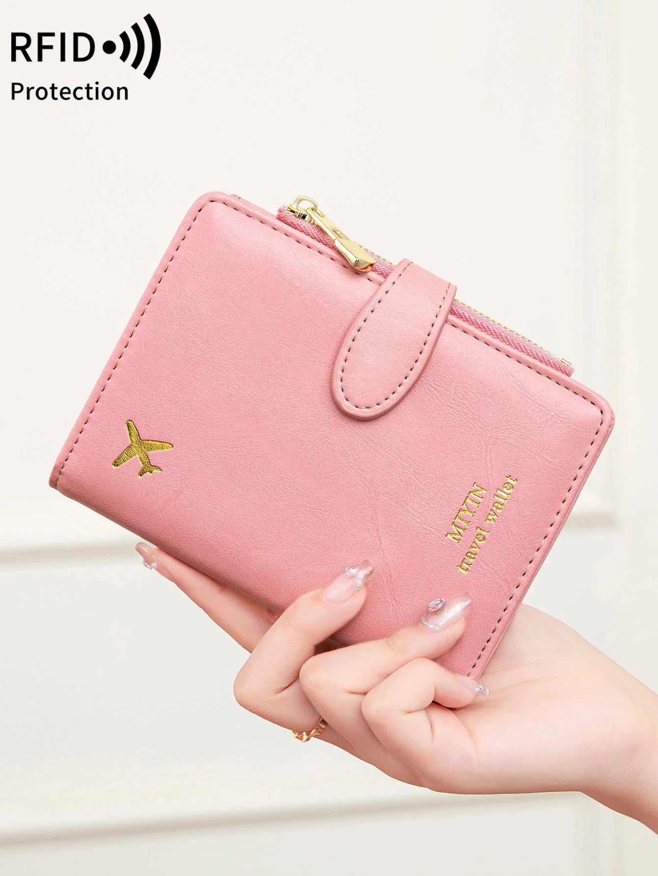Hemasa Multi functional RFID anti-theft brush passport bag fashionable multi card slot passport clip PU leather large capacity wallet