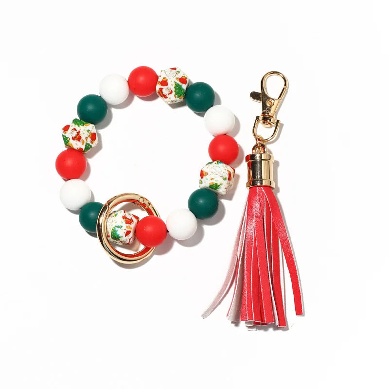 Hemasa Silicone Beads With Wooden Bead Key Chain Bracelet  For  Gift