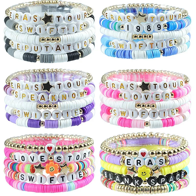 Hemasa  5pcs/set Multilayered Colorful   Bracelet Set Letter Bead Elastic Bracelets