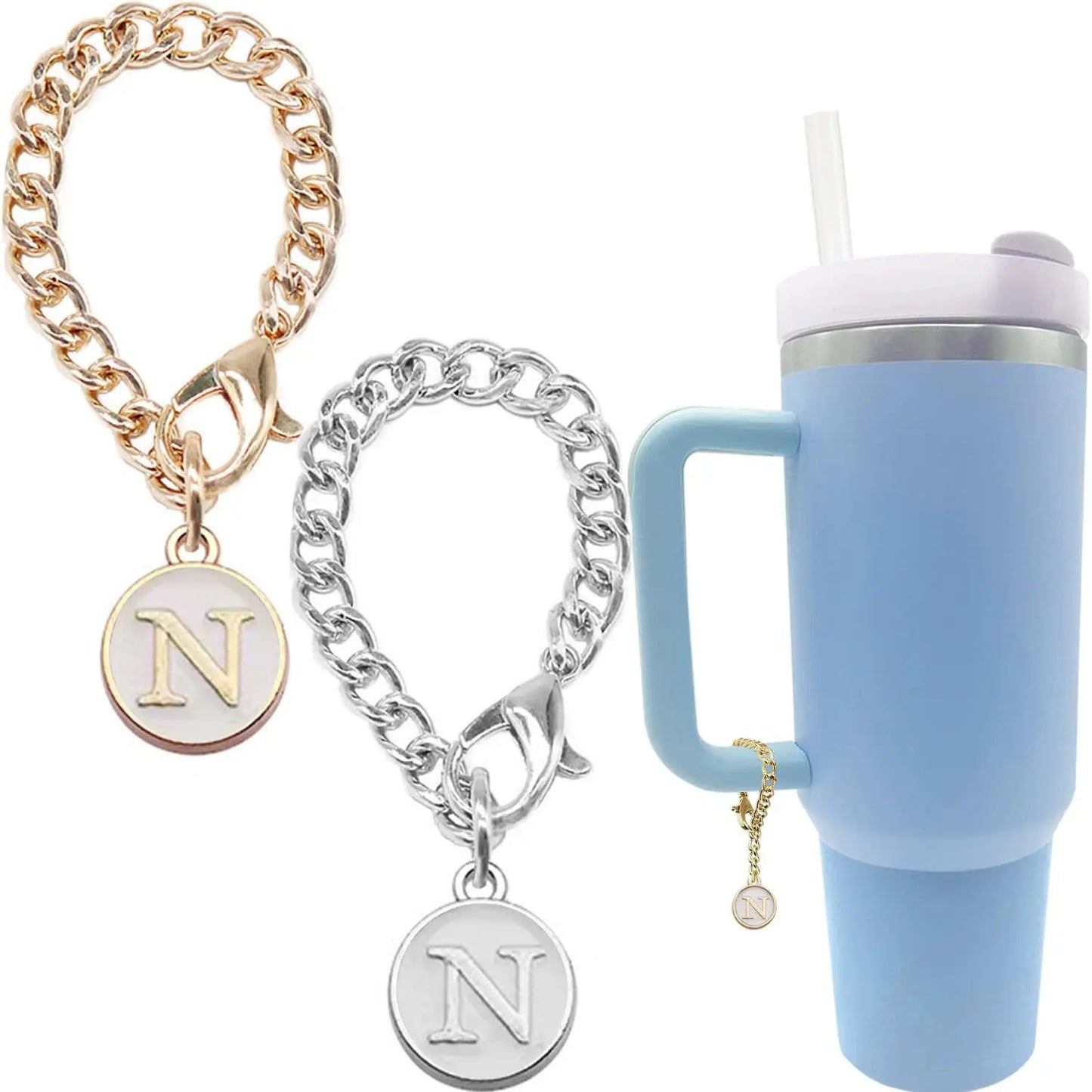 2PCS Letter Charm Accessories for Stanley Cup Initial Name ID Personalized Handle Charm for Stanley Tumbler(Don't Include Cup)