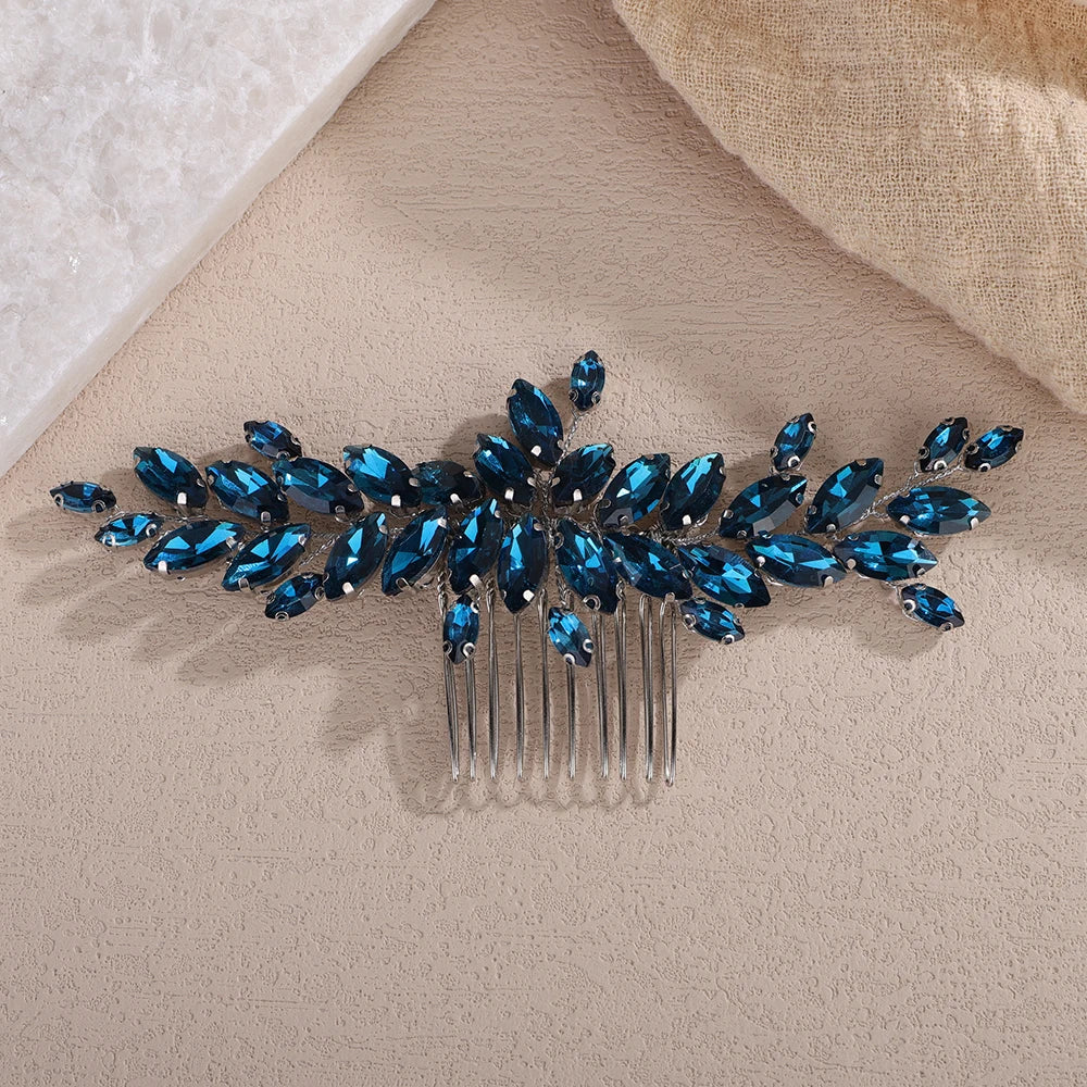 Hemasa  Rhinestone Bridal Hair Comb /Red Blue Headpiece for Women