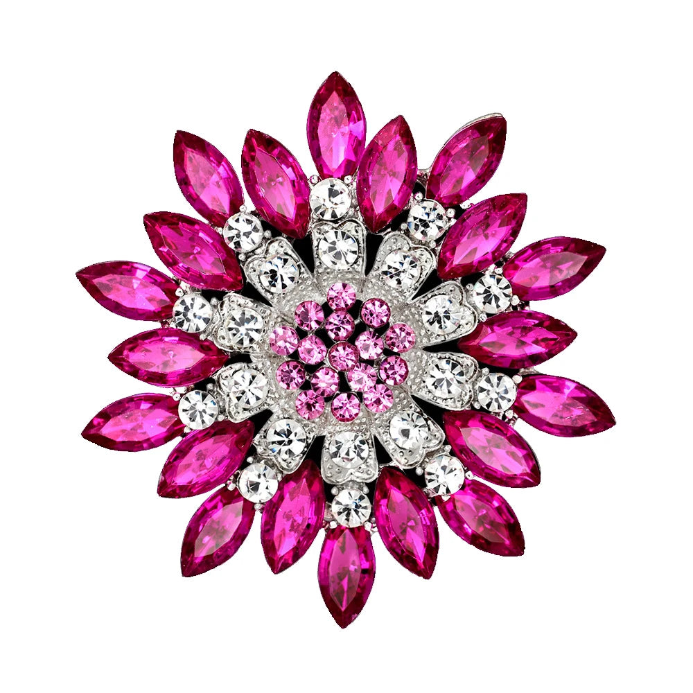 Vintage women's sunflower brooches, crystal shiny chrysanthemum pins, daily wear for parties and weddings, jewelry for friends