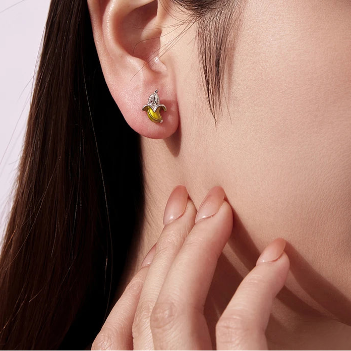 Tejesa 925 Sterling Silver Cute Banana Stud Earrings /namel Yellow Fruit Earrings for Women Girls
