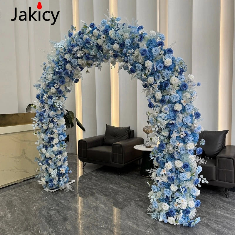 Blue White Rose Hydrangea Flower Row Runner Arrangement Wedding Backdrop Arch Decor Floral With Frame Event Banquet Party Props