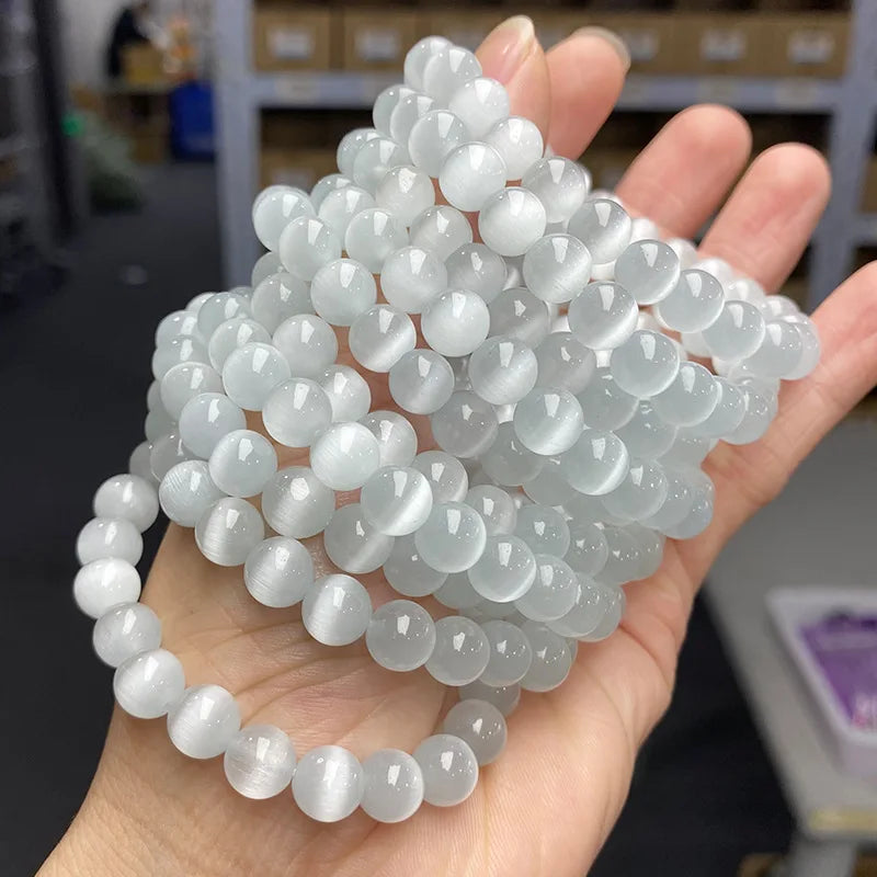 Hemasa Natural 6/8/10MM Cat Eye Stone Bracele Beads Stretch  Bracelet