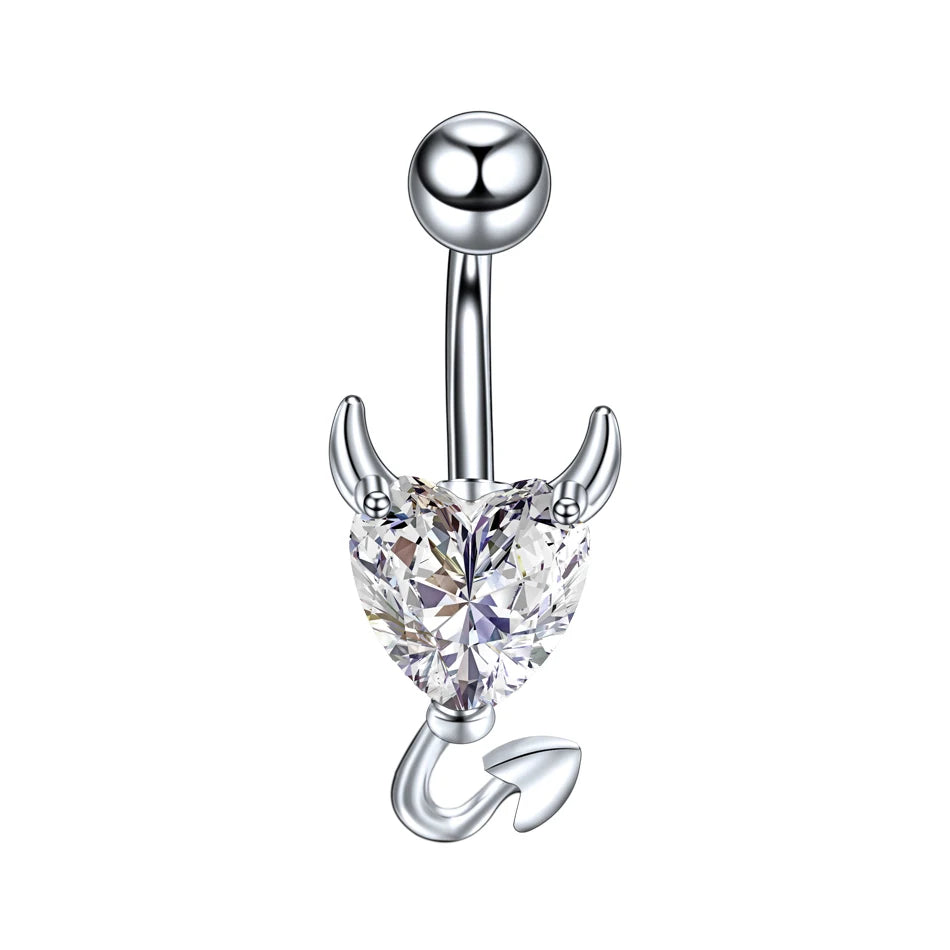 1PC Surgical Steel Heart Navel Belly Button Rings Devil Shape Red CZ Belly Piercings Jewelry Dangle Earring Piercings Women Gift