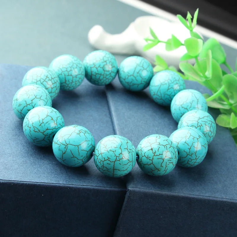 Turquoise Skull Bracelet Men Fine Jewelry Skulls Head Beads Elastic Beaded Bracelets Gemstone Bangle Women Male Gifts Accessorie