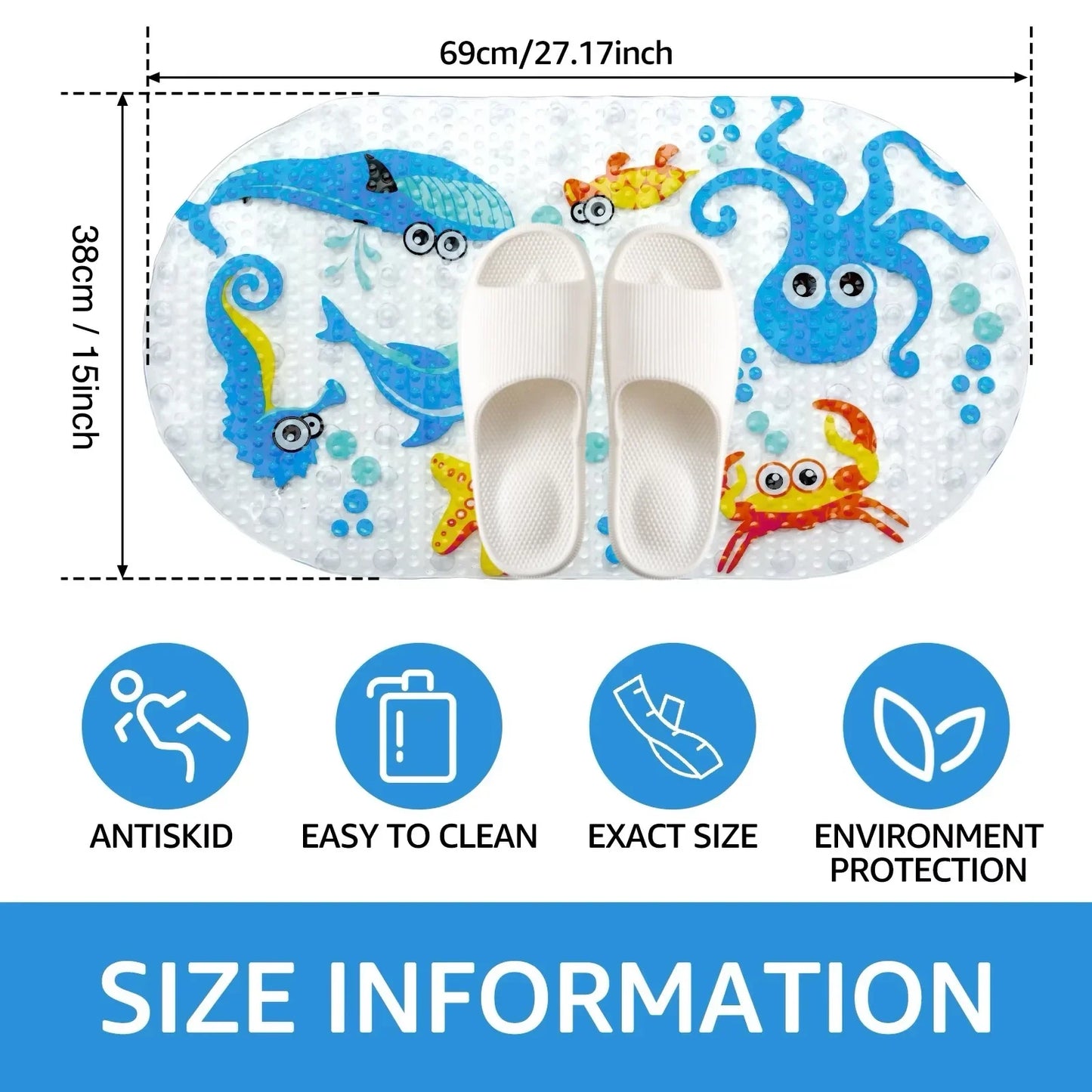 Tejesa 1pc Cartoon Non-slip Bath Mat with Suction Cups 38x69cm Shower Mats for Bathroom Kid's Bathtub Carpet Bath Mat Bathroom Rug