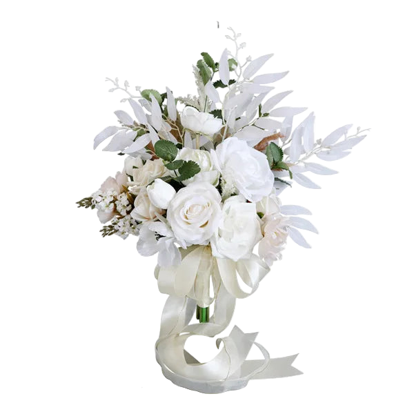 Tejesa  white Colour Handmade Artificial  Flowers  Wedding Bouquet for Bride / Bridal Bouquet for Boho Wedding Ceremony Decor