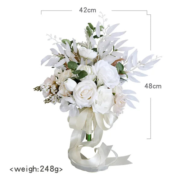 Tejesa  white Colour Handmade Artificial  Flowers  Wedding Bouquet for Bride / Bridal Bouquet for Boho Wedding Ceremony Decor