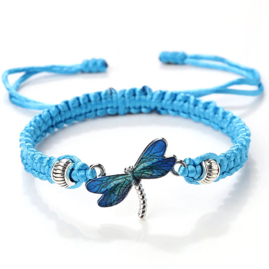 Handmade Blue Dragonfly Bracelets For Women Bohemian Charm Sweet Animal Pendant Braided Bracelet & Bangle Men Lucky Jewelry Gift