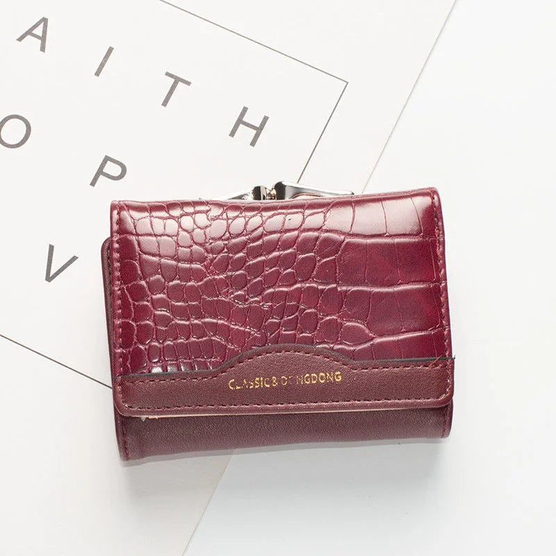 Wallet Women PU Leather Female Short Vintage Tri-fold Student Wallet Simple Multi-card Crocodile Pattern Coin Money Bag Purse