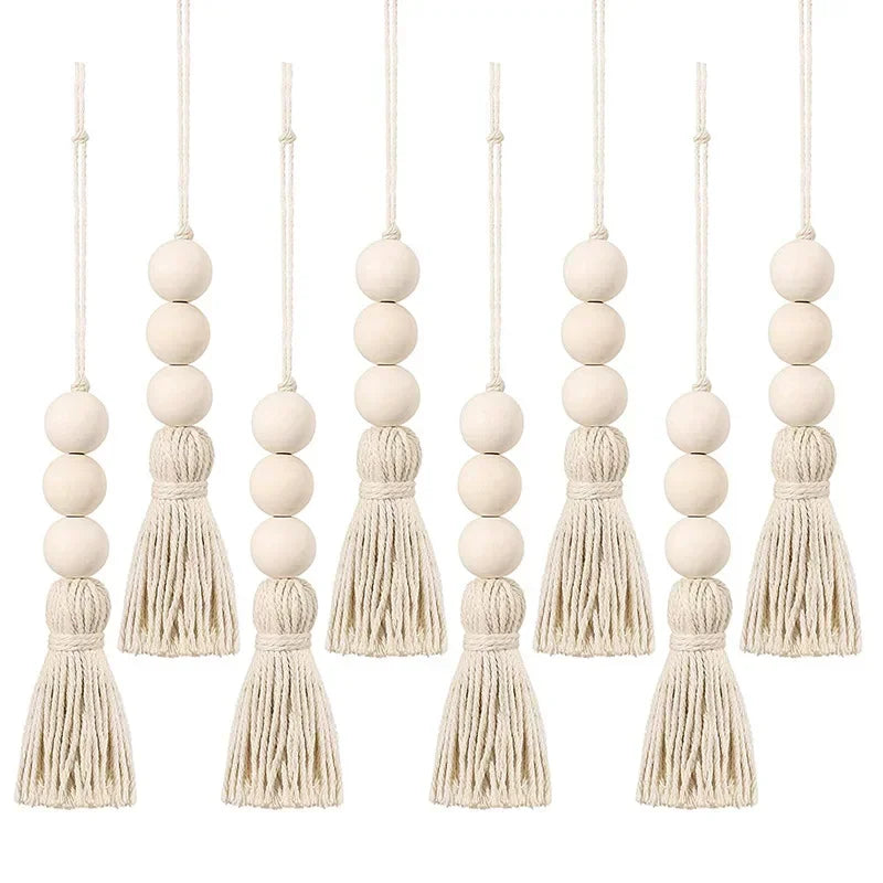 Tejesa  Wood Beads Garland with Large Tassels Wooden Bead String Rustic Farmhouse Beads Prayer Beads Door Bead Garland Hanging Decor for Door Window Decor