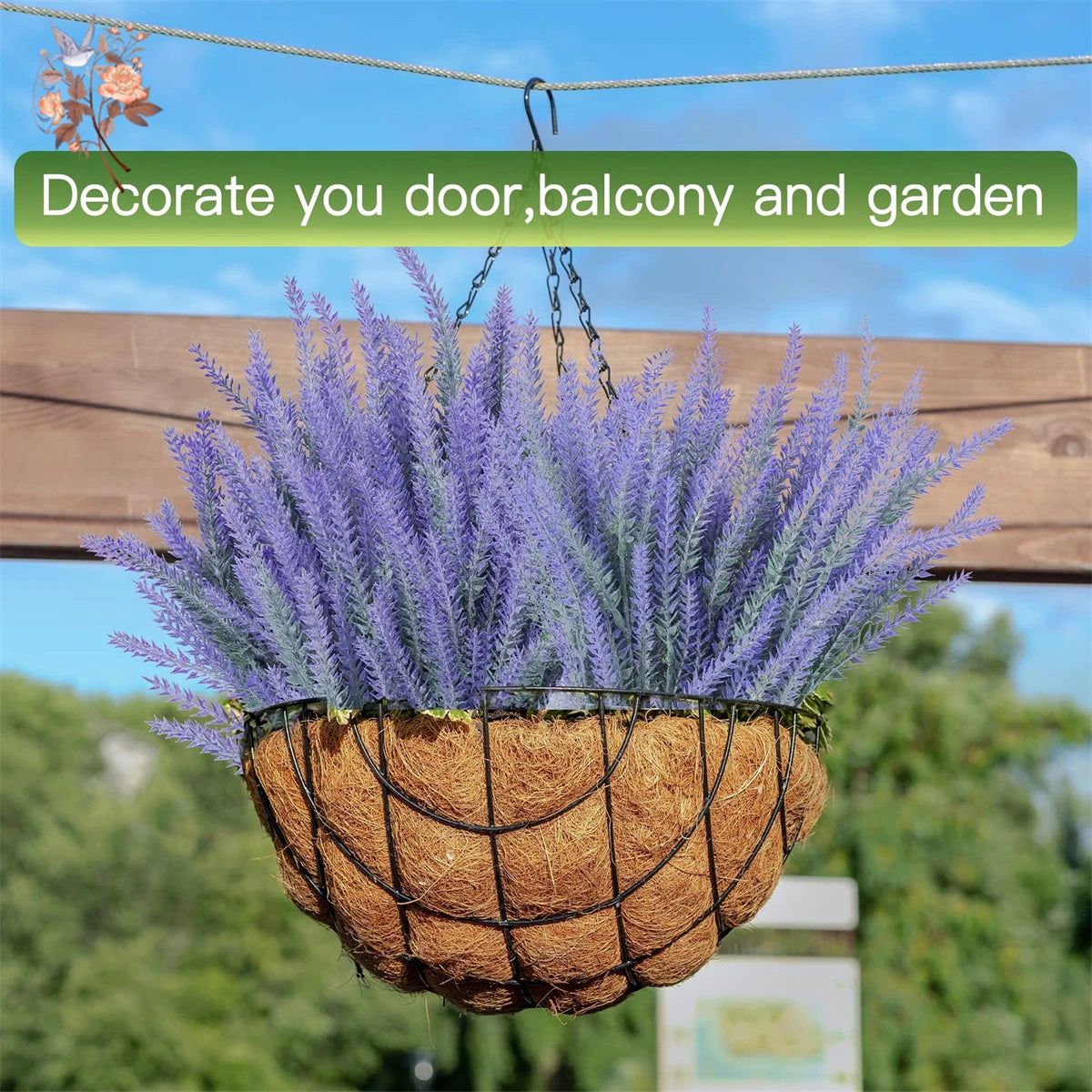 5Bundles Artificial Lavender Flowers 5 Fork Faux Fake Flower Wedding Decor Plastic Hanging Plants Home Garden Porch Decoration