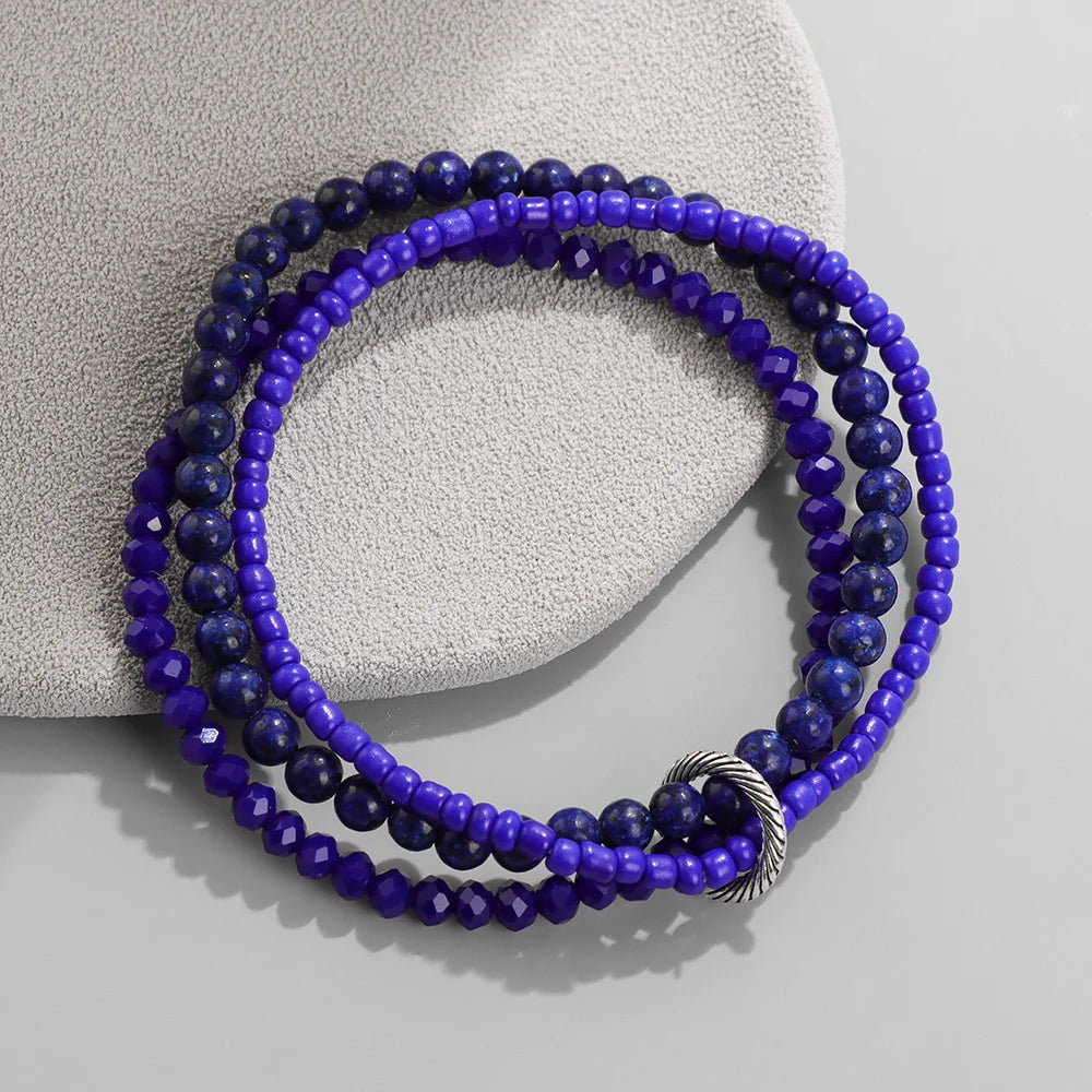3Pcs/Set Colorful Glass Beaded Bracelet 4mm Howlite Crystal Beads Charm Bracelets Bangles for Women Friendship Jewelry Gift
