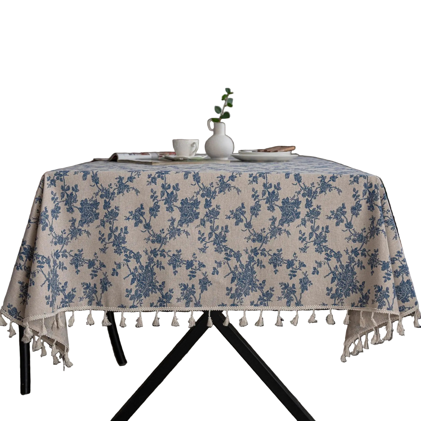 Tejesa Cotton and Linen Printed Dining Table Cloth, Tassel Tablecloth Household Coffee Table Dust Cover Cloth