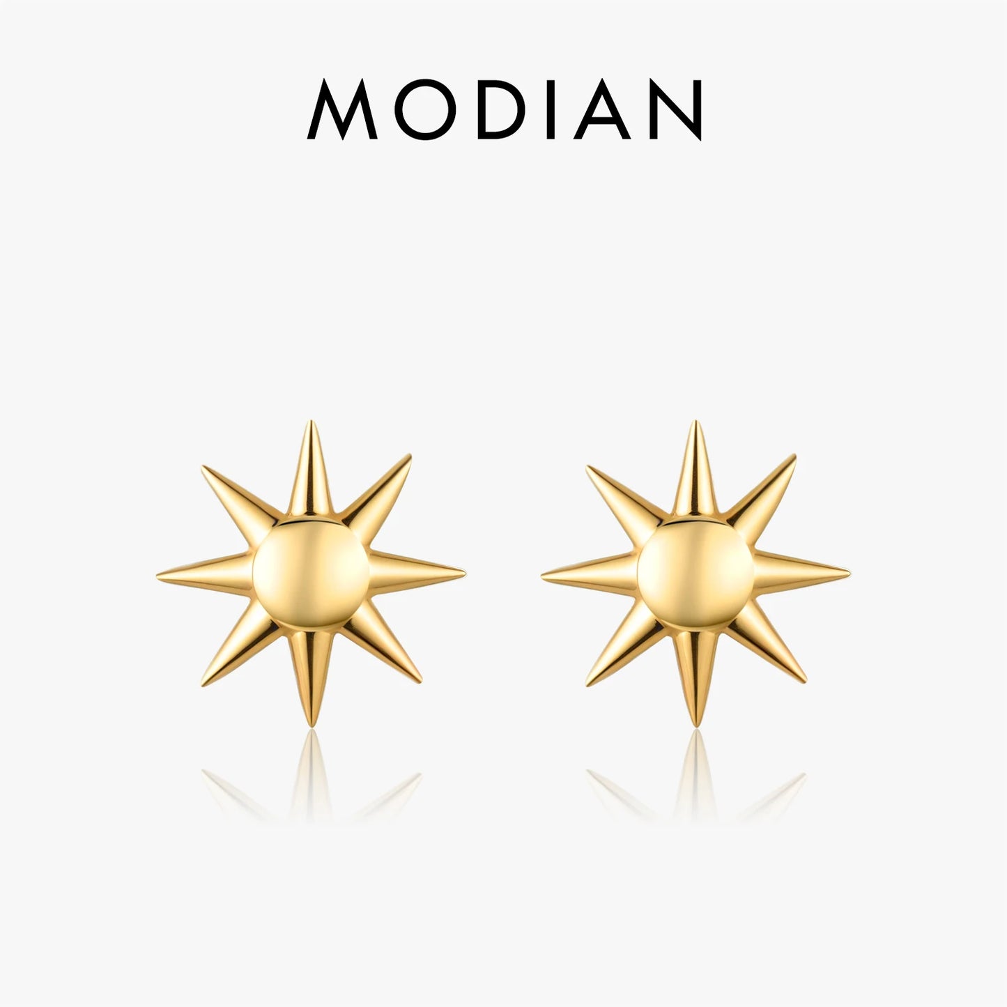 MODIAN 925 Sterling Silver Trendy Delicate Golden Color Sun Unisex Stud Earrings For Men Women Fine Jewelry