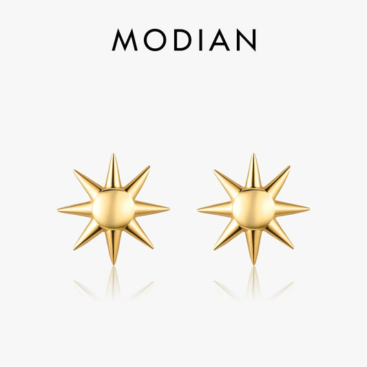 MODIAN 925 Sterling Silver Trendy Delicate Golden Color Sun Unisex Stud Earrings For Men Women Fine Jewelry