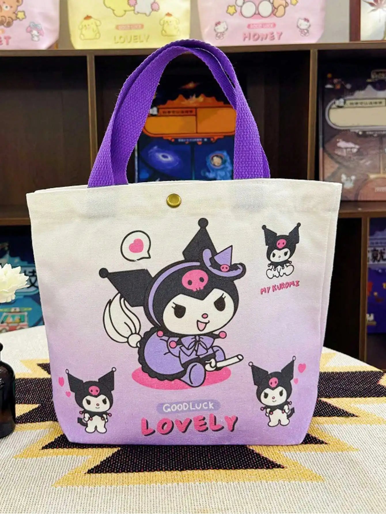 MINISO Cartoon Insulated Cinnamon Dog Kuromi Portable Lunch Bag Lunch Box Bag Student Office Workers Bring Meal Storage Bag