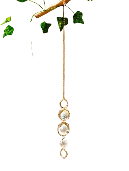 Hemasa Hanging Ornaments Boho Sun Catcher Handmade Art Crystal Sun Catchers with Gold Chain for Window/ Wall or Garden Decor Wind Chimes