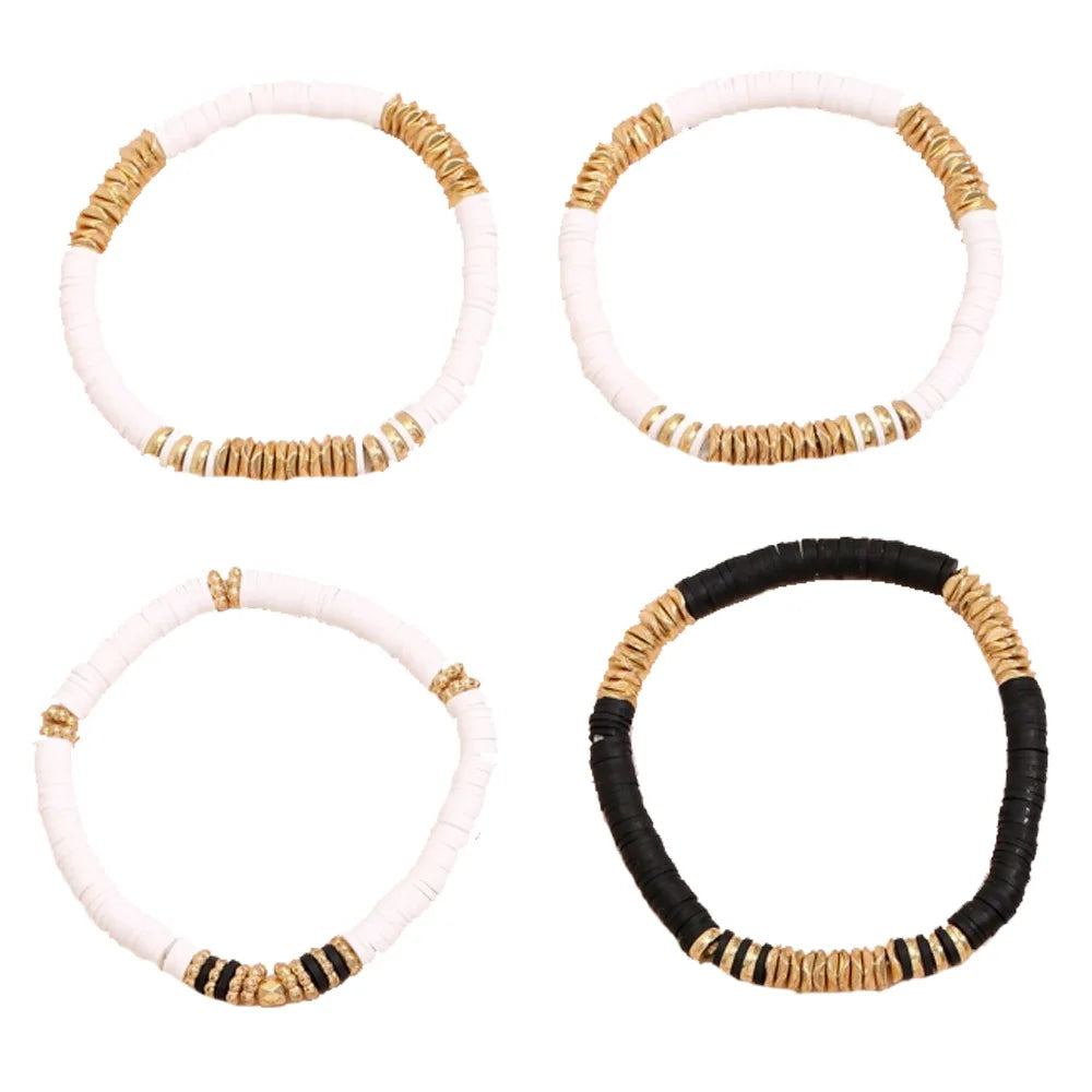 Hemasa 6Pcs/Set Summer Beach 6mm Soft Polymer Clay Beaded Bracelet Women Multilayer Bohemia Ethnic White Bracelet For Women YB-29
