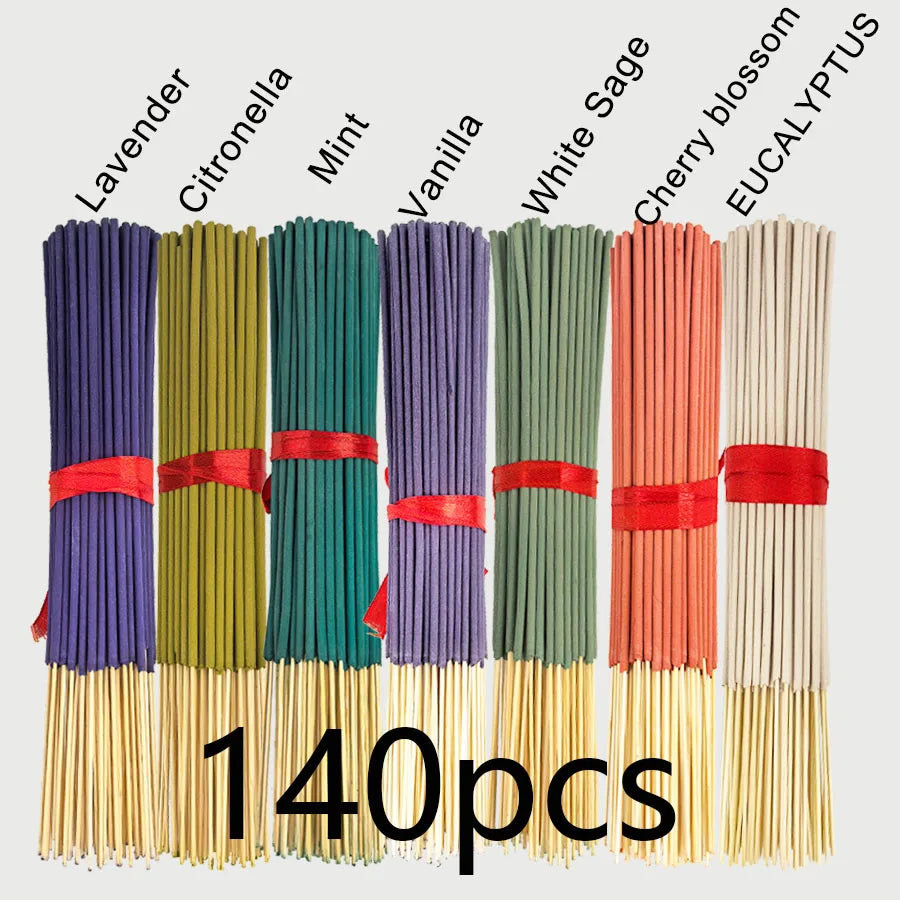 7 Sets of 140 Incense Sticks, Available in Four Seasonal Sets: Rose, Lavender, Sandalwood, Jasmine, Mint, Cherry Blossom, Herbal and Dragon Blood Wood, Each Pack Contains 20 Sticks, Suitable for Home Use, Office, Yoga, Medita