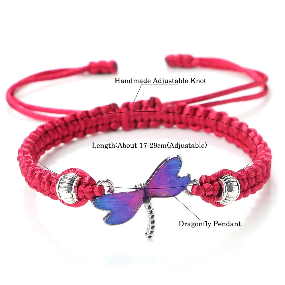 Dragonfly Pendant Charm Bracelet Women Men Black Red White Woven Thread Rope Lucky Bracelet Friendship Bangle Jewelry Girls Gift