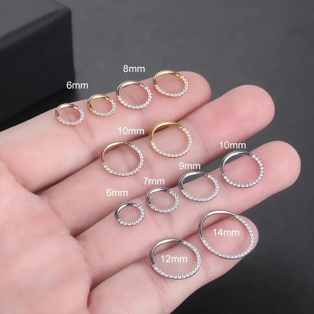 10Pcs 16G/18G G23 Titanium High Quality CZ Stone Hight Segment Nose Rings Open Small Septum Hoop Piercings Earrings Body Jewelry