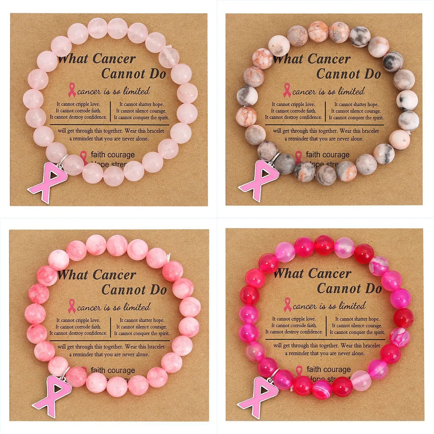 Pink Ribbon Charms Bracelets Natural Stone Beads Bracelets for Women Breast Cancers Awareness  Jewelry
