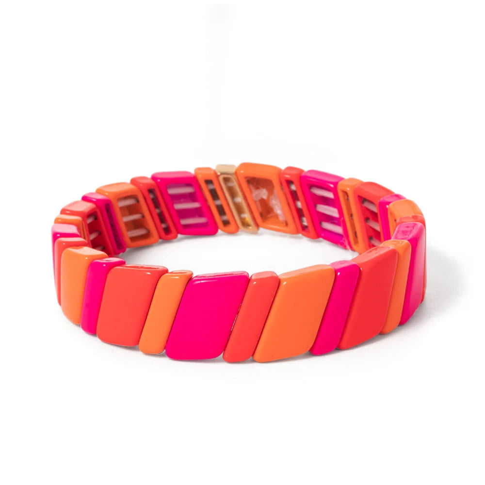 Tejesa Yellow Red Color  Enamel Tile Beads Bracelets For Women /Hand Jewelry Charms Beach Elastic Bangle For Party Luxury